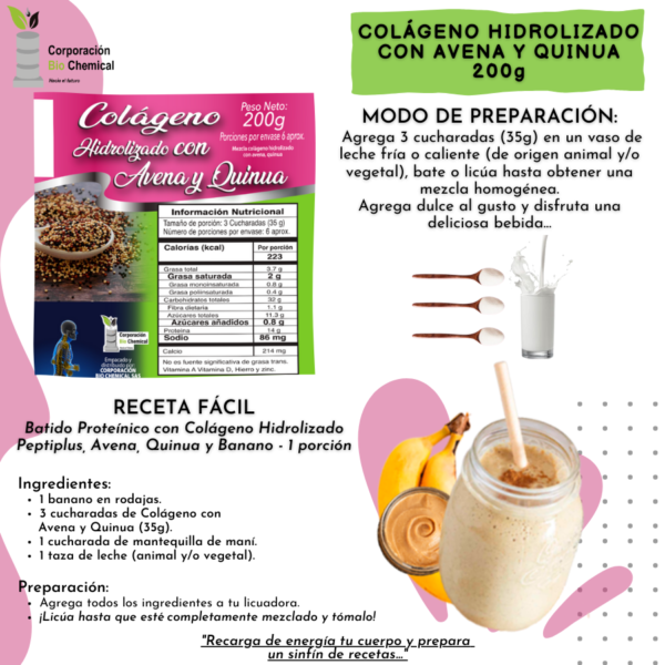 Colágeno Hidrolizado Bio chemical con Avena y Quinua 200g - Imagen 4