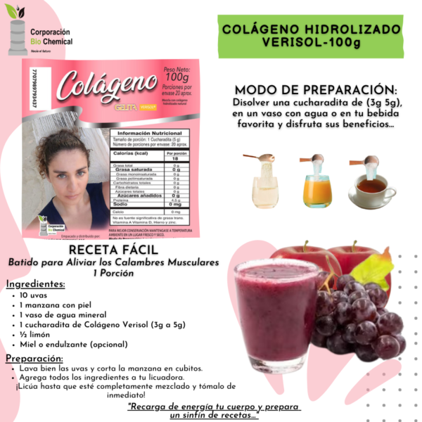 Colágeno Hidrolizado Verisol 100g Bio chemical - Imagen 4