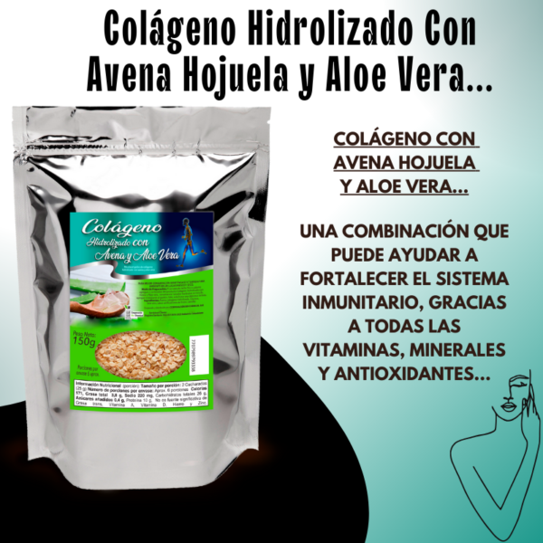 Colágeno Hidrolizado Bio chemical con Avena en Hojuelas y Aloe Vera 150g - Imagen 2