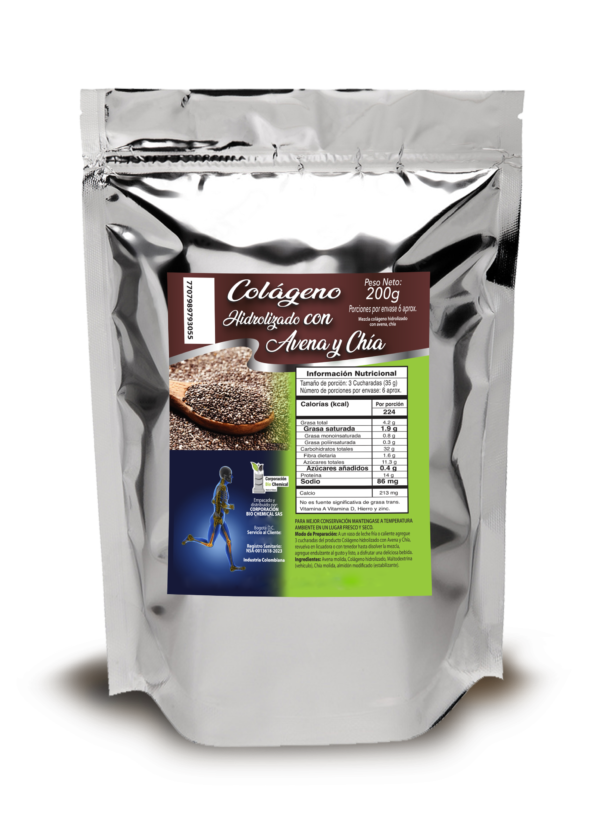 Colágeno Hidrolizado Bio chemical con Avena y chía 200g