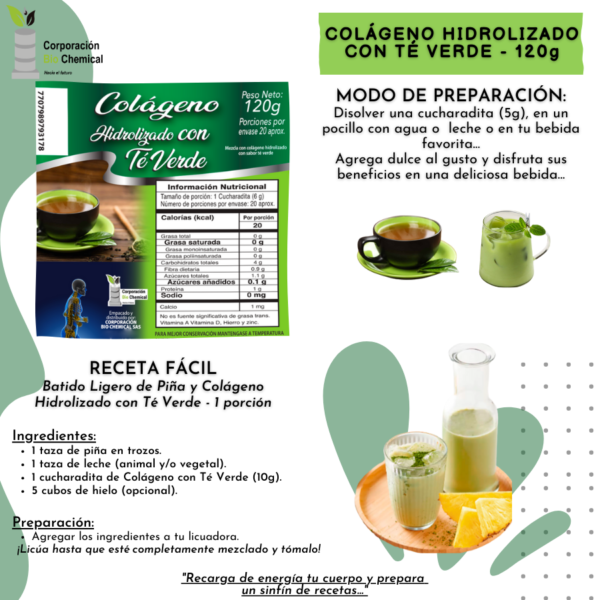 Colágeno Hidrolizado Bio Chemical con Té Verde Puro Extracto 120 g - Imagen 4